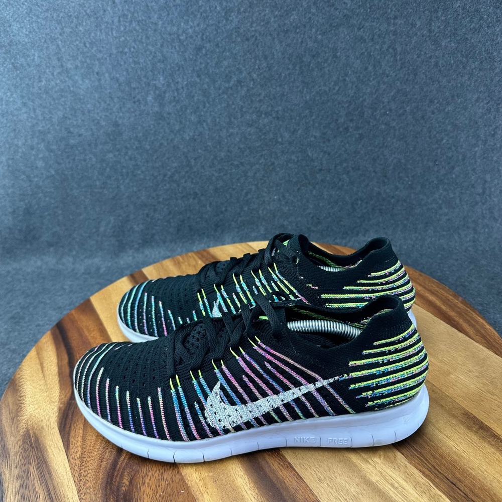 Nike Free RN Flyknit  Mens 8.5 Womens 10 Black Multicolor 831070-003 - Picture 7 of 12